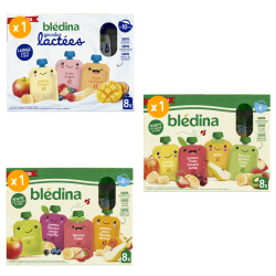 Gourdes - Multi-variétés - Fruitées et Lactées - Lot x 3 - Blédina - Dès 10 mois - Face