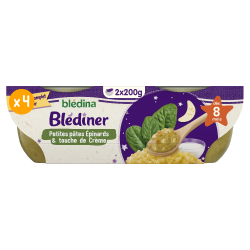 Blédîner - Petites Pâtes Epinards et touche de crème - Lot x 4 - Blédina - Dès 8 mois - Face