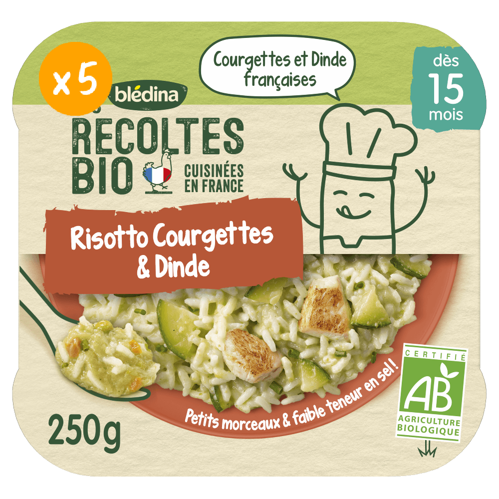 Les Récoltes Bio - Risotto, Courgettes et Dinde - Lot x5 - Dès 15 mois - Face