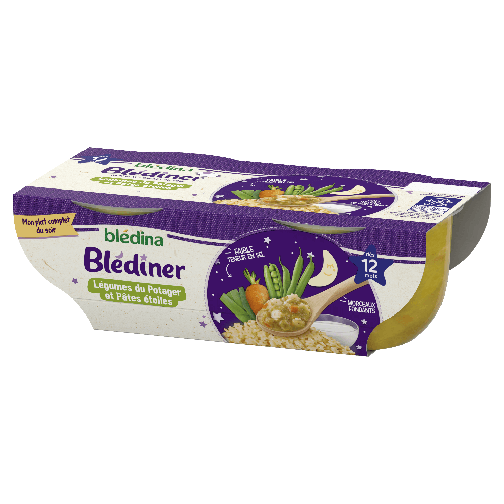 Blédîner - Légumes du potager et Pâtes étoile - Lot x3 - Blédina - Dès 12 mois - 3D