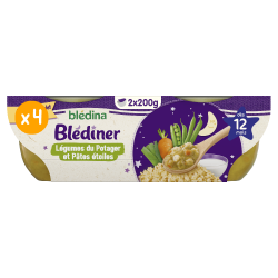 Blédîner - Légumes du potager et Pâtes étoile - Lot x4 - Blédina - Dès 12 mois - Face