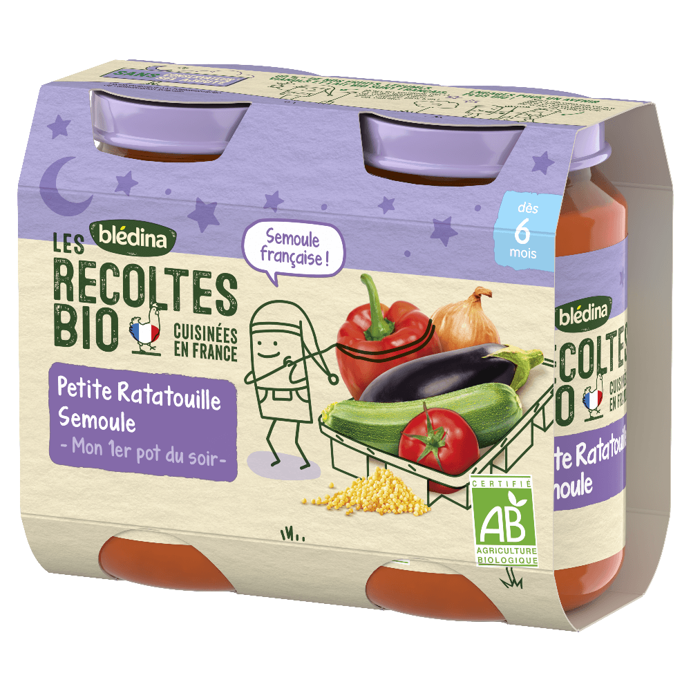 Petits pots Les Récoltes Bio - Ratatouille Semoule - Lot x 4 - Dès 6 mois - 3D