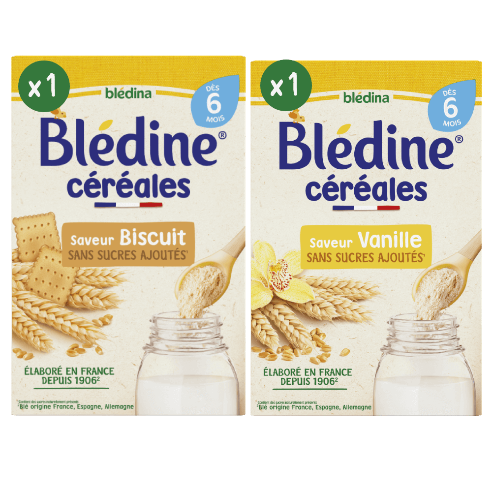 Blédine - Saveur Vanille et saveur Biscuit - Lot x2 - Blédina - Dès 6 mois - Face