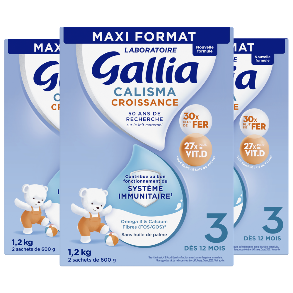 Calisma croissance 1,2kg - Lait infantile - Lot x3 - Laboratoire Gallia - Dès 12 mois - Face