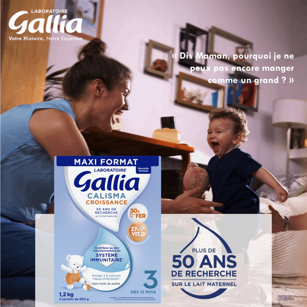 Calisma croissance 1,2kg - Lait infantile - Lot x3 - Laboratoire Gallia - Dès 12 mois