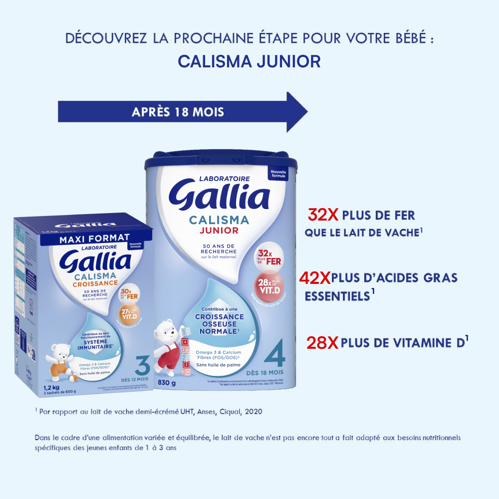 Calisma croissance 1,2kg - Lait infantile - Lot x3 - Laboratoire Gallia - Dès 12 mois