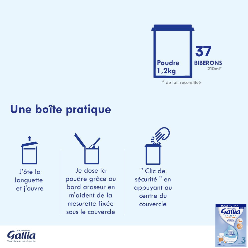 Calisma croissance 1,2kg - Lait infantile - Lot x3 - Laboratoire Gallia - Dès 12 mois