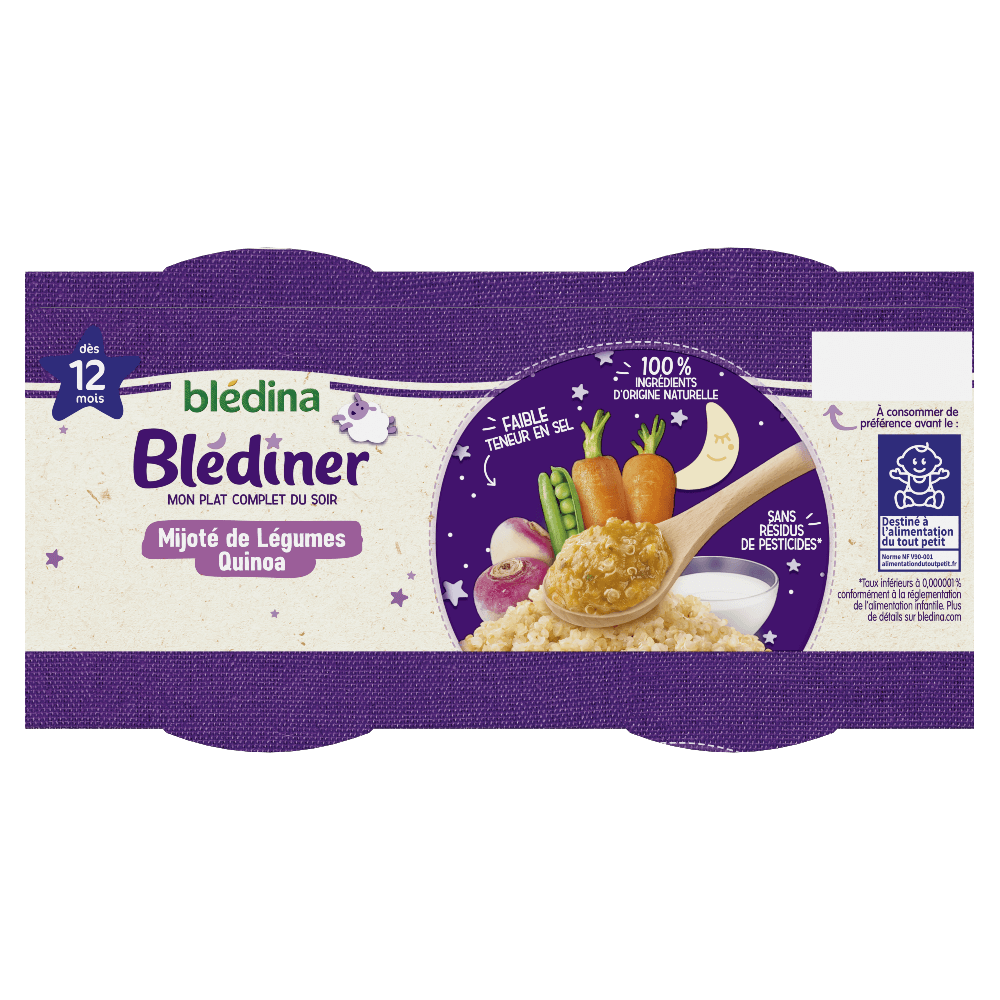 Blédîner - Mijoté de légumes et Quinoa - Lot x4 - Blédina - Dès 12 mois - Dessus