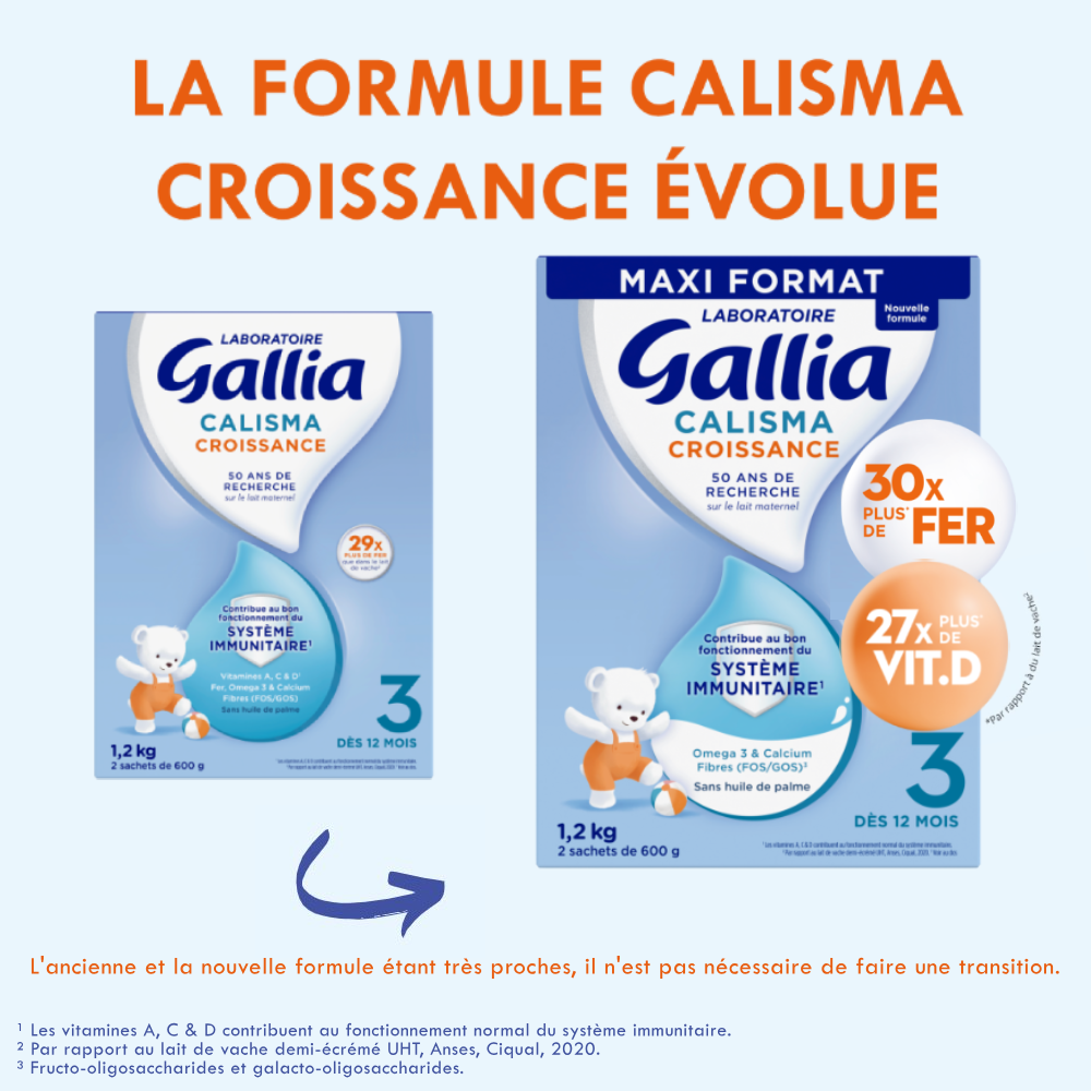 Calisma croissance 1,2kg - Lait infantile - Lot x3 - Laboratoire Gallia - Dès 12 mois