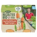 Petits pots - Les Récoltes Bio - Carottes Petits pois Poulet fermier - 2 x 200g - dès 6 mois - Face