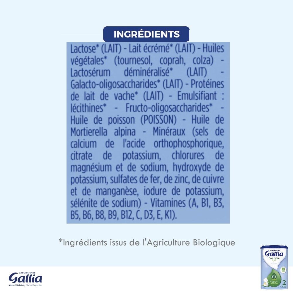 Calisma Bio 2ème âge - 800g - Lait infantile - Lot x3 - Laboratoire Gallia