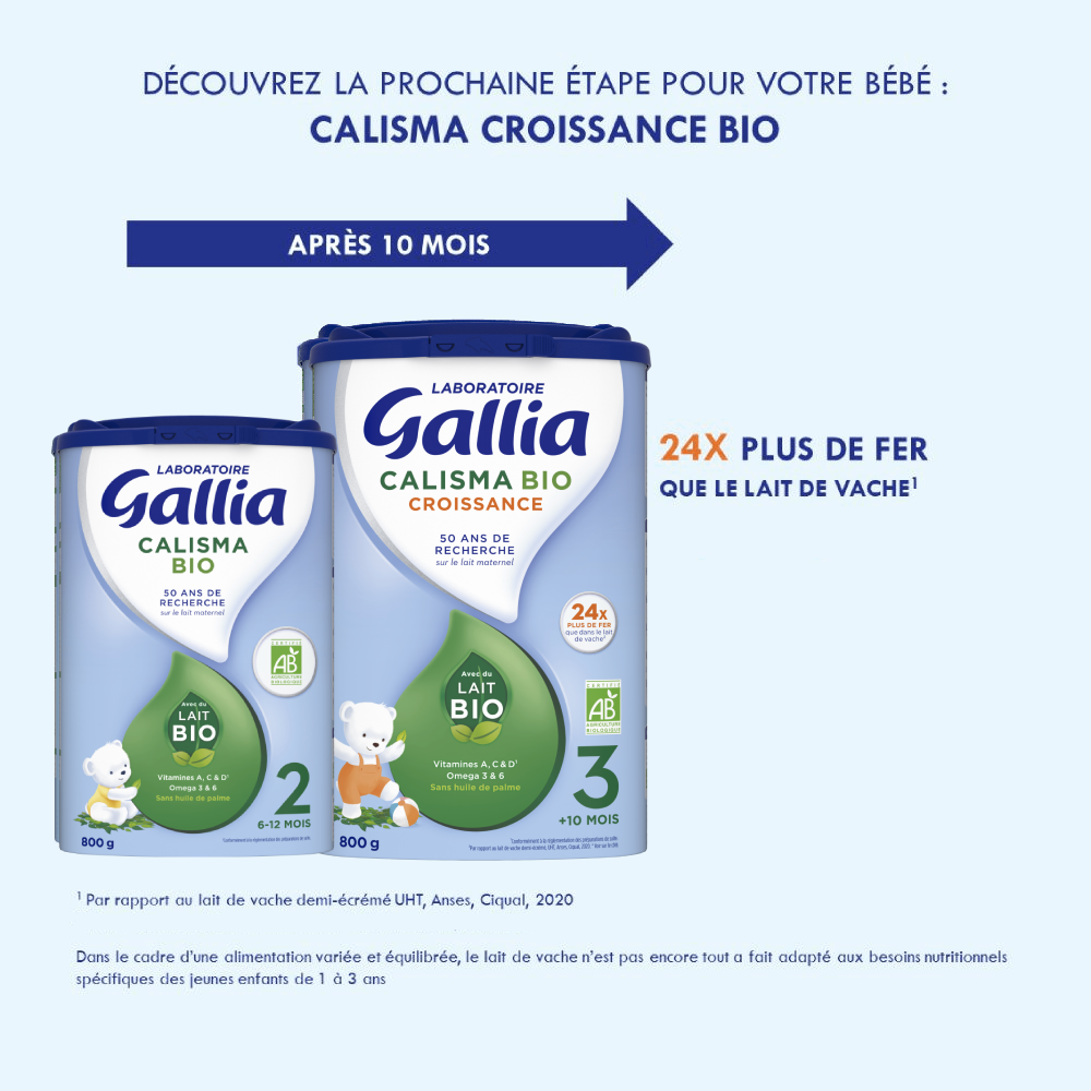 Calisma Bio 2ème âge - 800g - Lait infantile - Lot x3 - Laboratoire Gallia