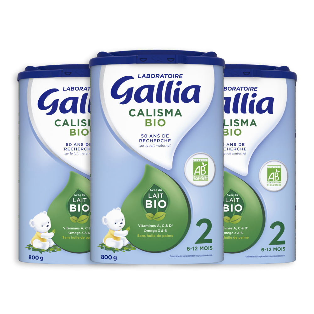 Calisma Bio 2ème âge - 800g - Lait infantile - Lot x3 - Laboratoire Gallia - Face