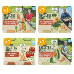 Petits pots Les récoltes Bio - Lot Multi-variétés Légumes Poulet et Veau dès 6 mois x 4