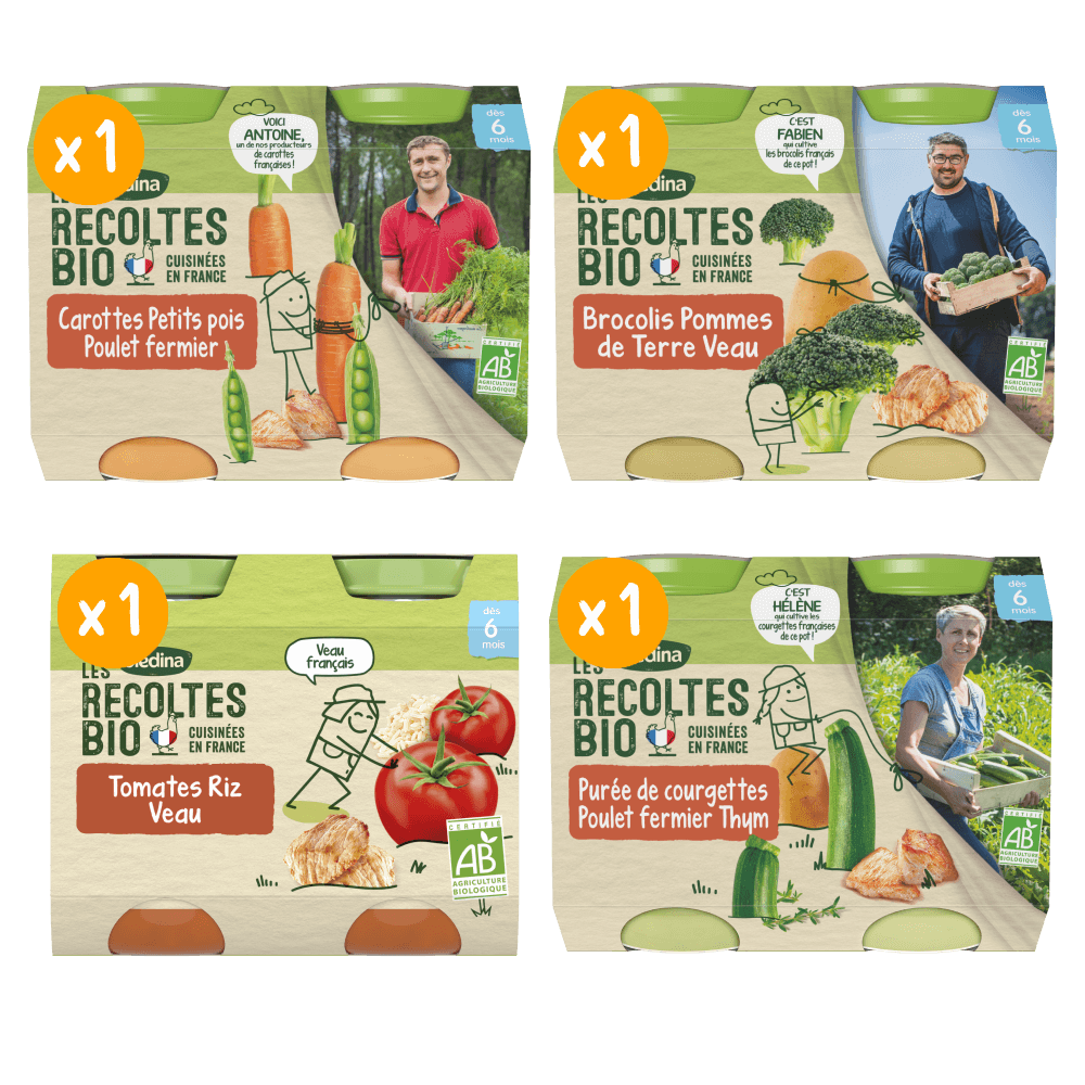 Petits pots Les récoltes Bio - Lot Multi-variétés Légumes Poulet et Veau dès 6 mois x 4