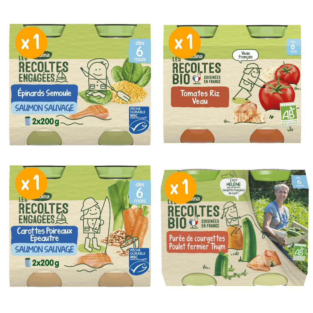 Petits pots Les récoltes Bio & Engagées - Lot Multi-variétés Légumes Viande et Poisson dès 6 mois x 4