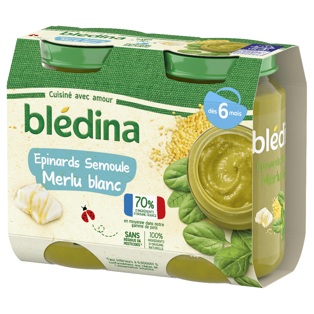 Petits pots Blédina - Epinards Semoule Merlu Blanc - Dès 6 mois