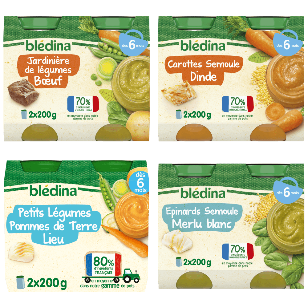 Petits pots Blédina - Lot Multi-variétés Légumes Viande et Poisson dès 6 mois x 4