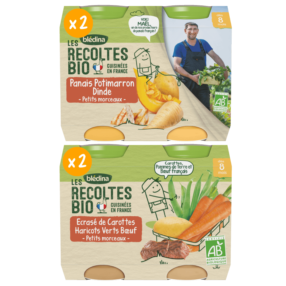 Petits pots - Les récoltes Bio - Lot Multi-variétés Légumes Viande dès 8 mois x 4