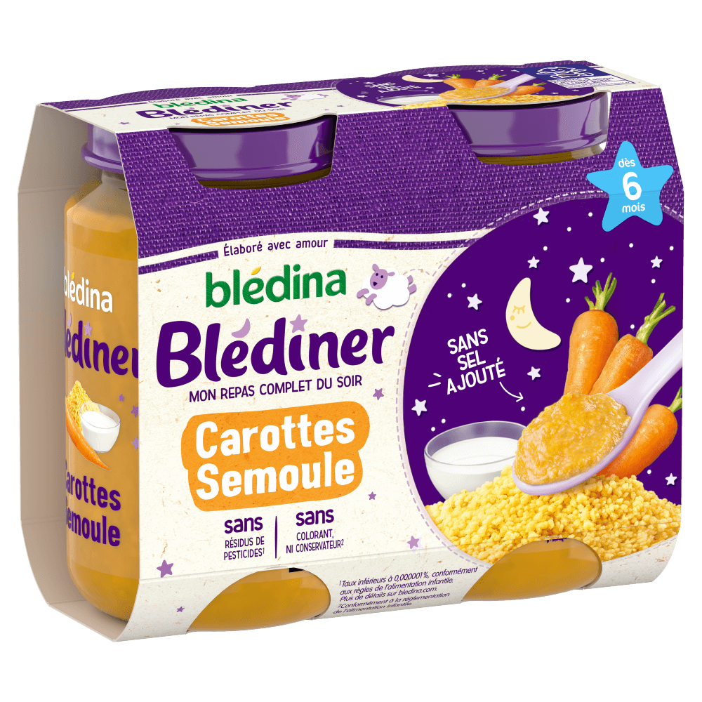 Blédîner - Pots Carottes Semoule - 2 x 200g - Dès 6mois - 3D