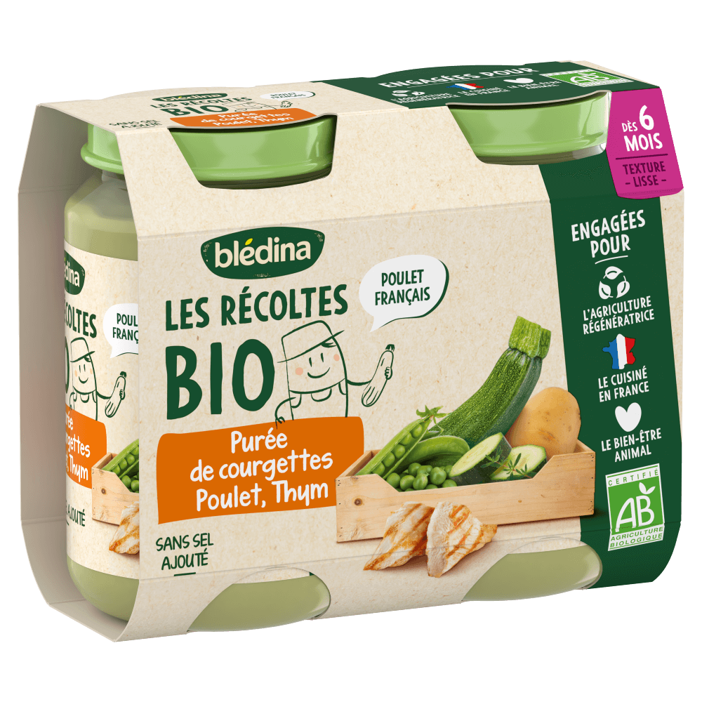 Petits pots Les récoltes Bio - Purée de Courgettes Poulet Fermier Thym 2x200g - 3D