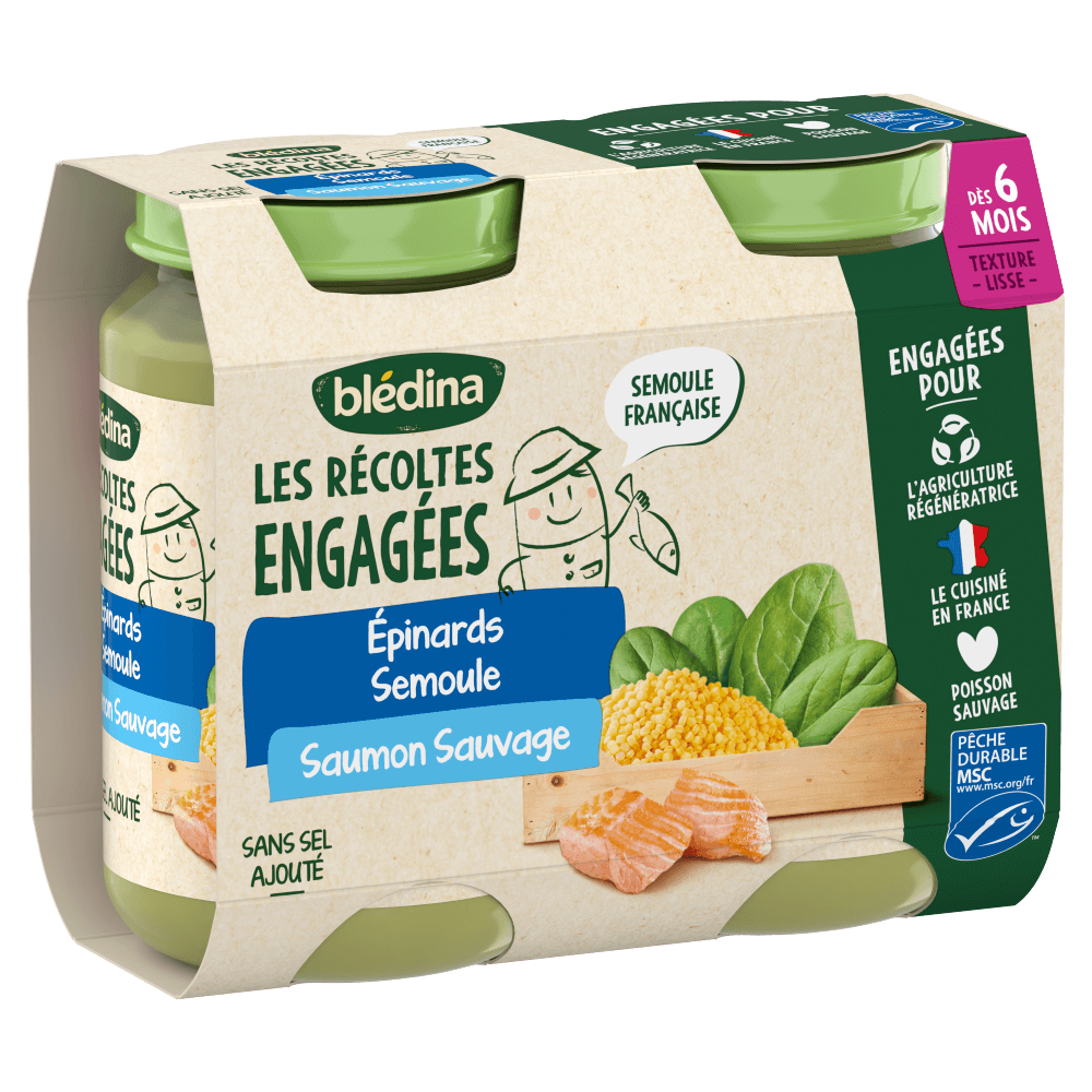 Petits pots Les Récoltes Engagées - Epinards Semoule Saumon 2x200g - 3D