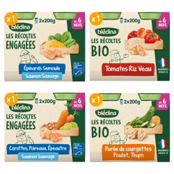 Petits pots Les récoltes Bio & Engagées - Lot Multi-variétés Légumes Viande et Poisson dès 6 mois x 4