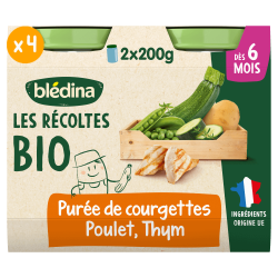 Petits pots Les récoltes Bio - Purée de Courgettes Poulet Fermier Thym - Lot x4