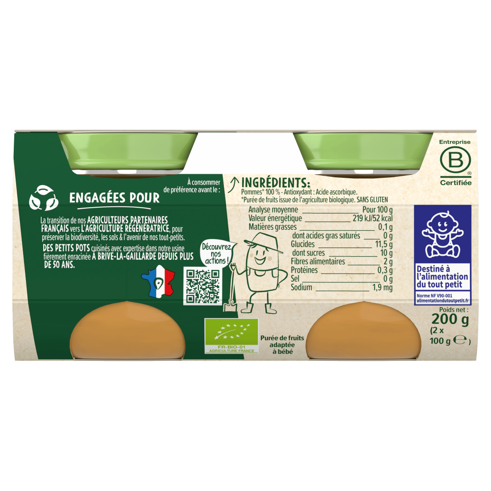 Petits pots - Les Récoltes Bio - Pommes - Lot x4 - Dos