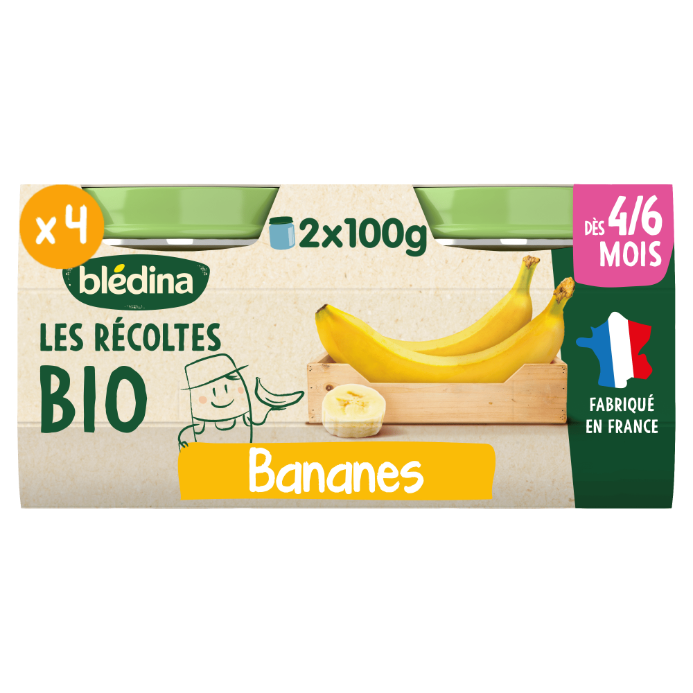 Petits pots - Les Récoltes Bio - Banane - Lot x4 - Face