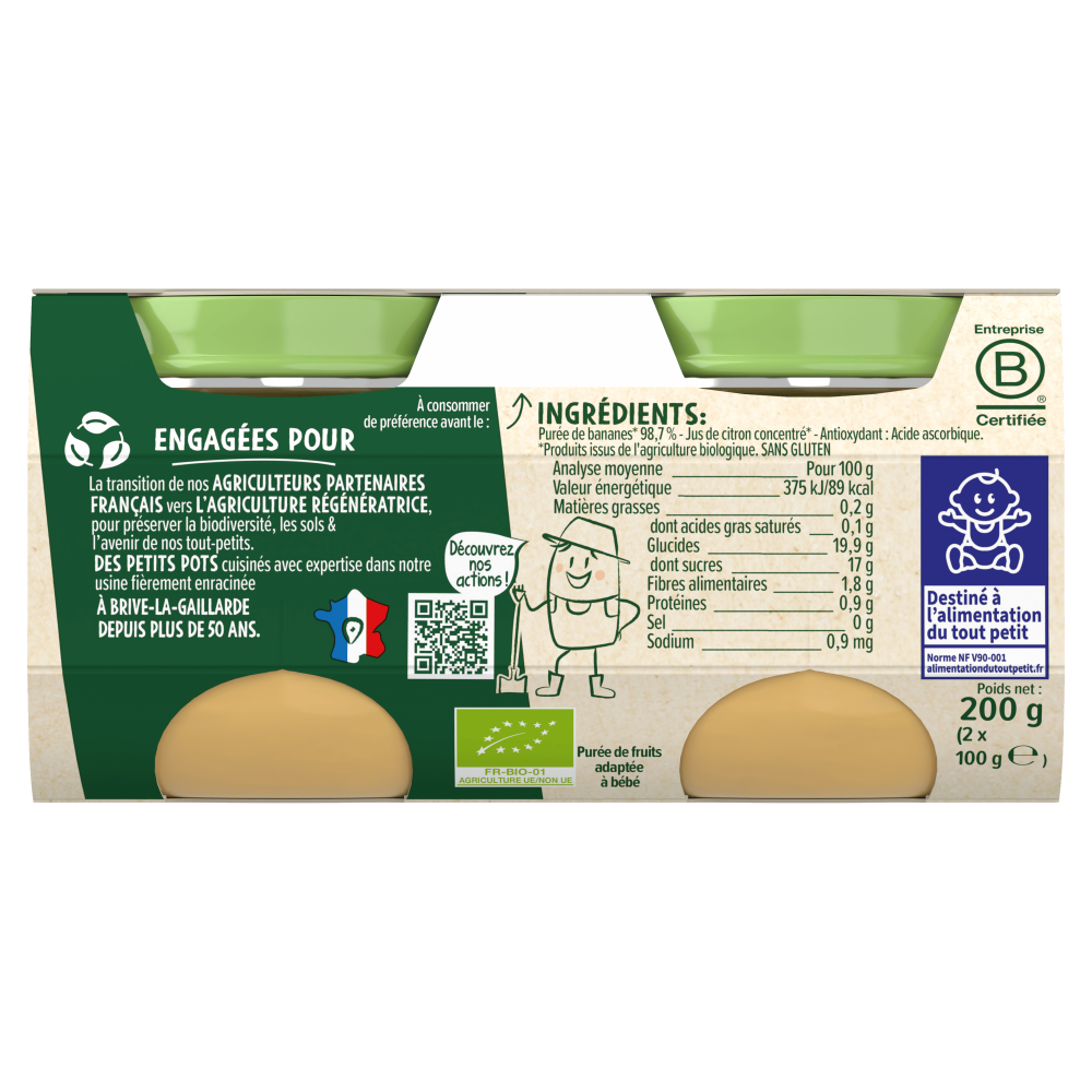 Petits pots - Les Récoltes Bio - Banane - Lot x4 - Dos