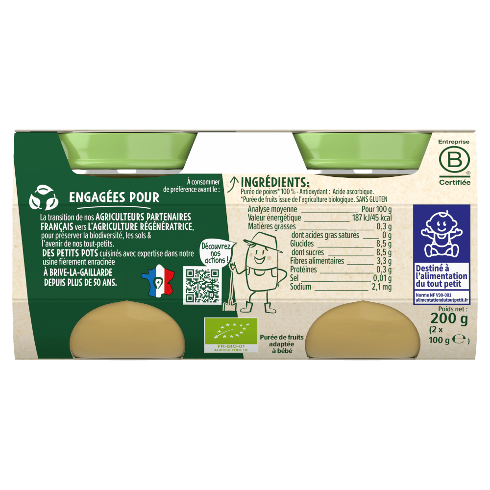 Petits pots - Les Récoltes Bio - Poire - Lot x4 - Dos