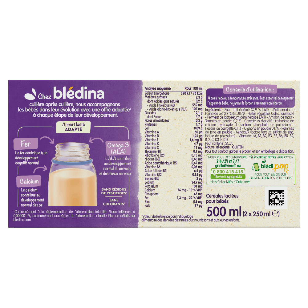 Blédîner - Briques Céréales Lactées Légumes du soleil - Dos
