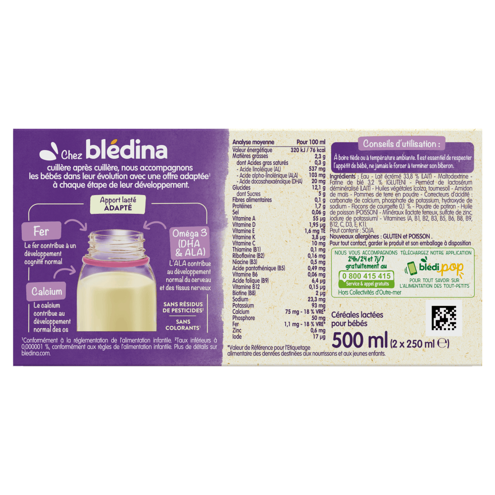 Blédîner - Briques Céréales lactées Courgettes - Lot x6 - dos