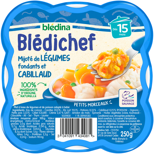 Dès 15 mois - Blédina Cassolette de patate douce, légumes et poulet  Blédichef (250g) commandez en ligne avec Flink !