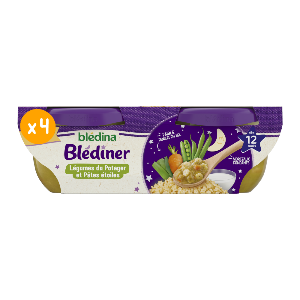 Blédîner - Légumes du potager et pâtes étoile - Lot x4 des 12 mois