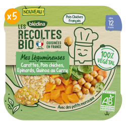 Les Récoltes Bio - Carottes Pois Chiches Epinards et Quinoa au curry - Lot x5