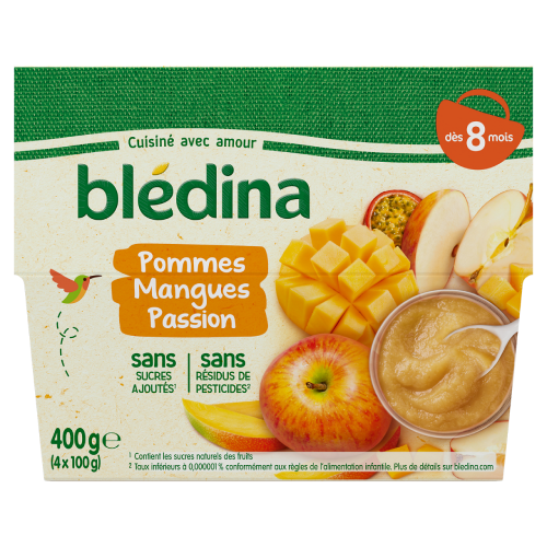 Coupelles Compote de Fruits Bébé Pommes Kiwis Ananas Mangues Passion