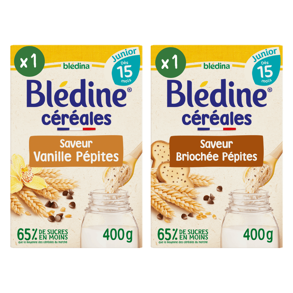 Blédina Blédine Junior - Céréales Bébé Petit-Déjeuner - Saveur Vanille  Pépites - Dès 15 Mois (Pack de 4x400g) : : Epicerie