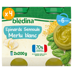 Petits pots Blédina - Epinards Semoule Merlu Blanc - Lot x4