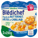Blédichef - Etuvée de butternut, pâtes et cabillaud - 2x250g