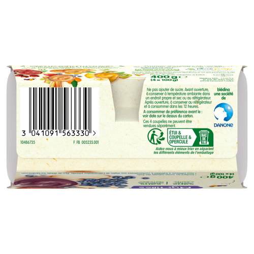 Coupelles Compote de Fruits Bébé Pommes Myrtilles Dès 8 mois