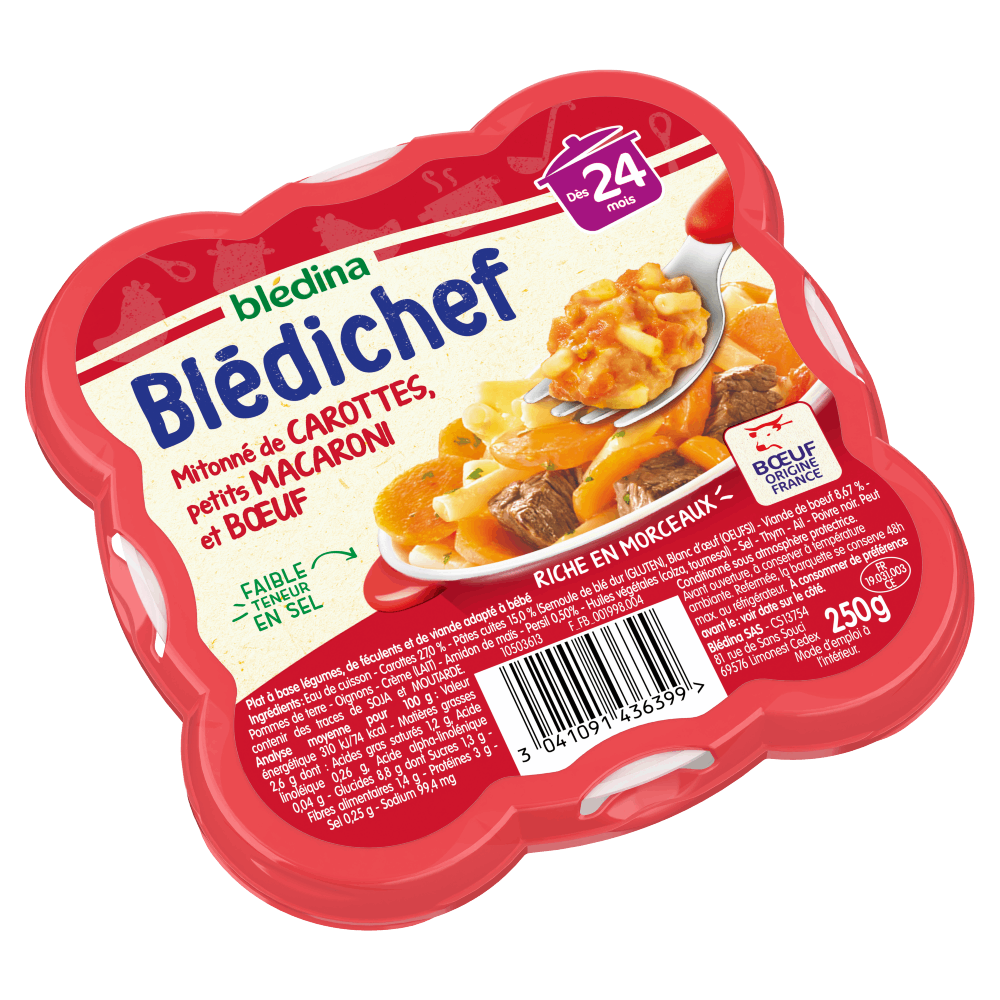 Blédichef - Mitonné de carottes, petits macaroni et bœuf  - Lot x9