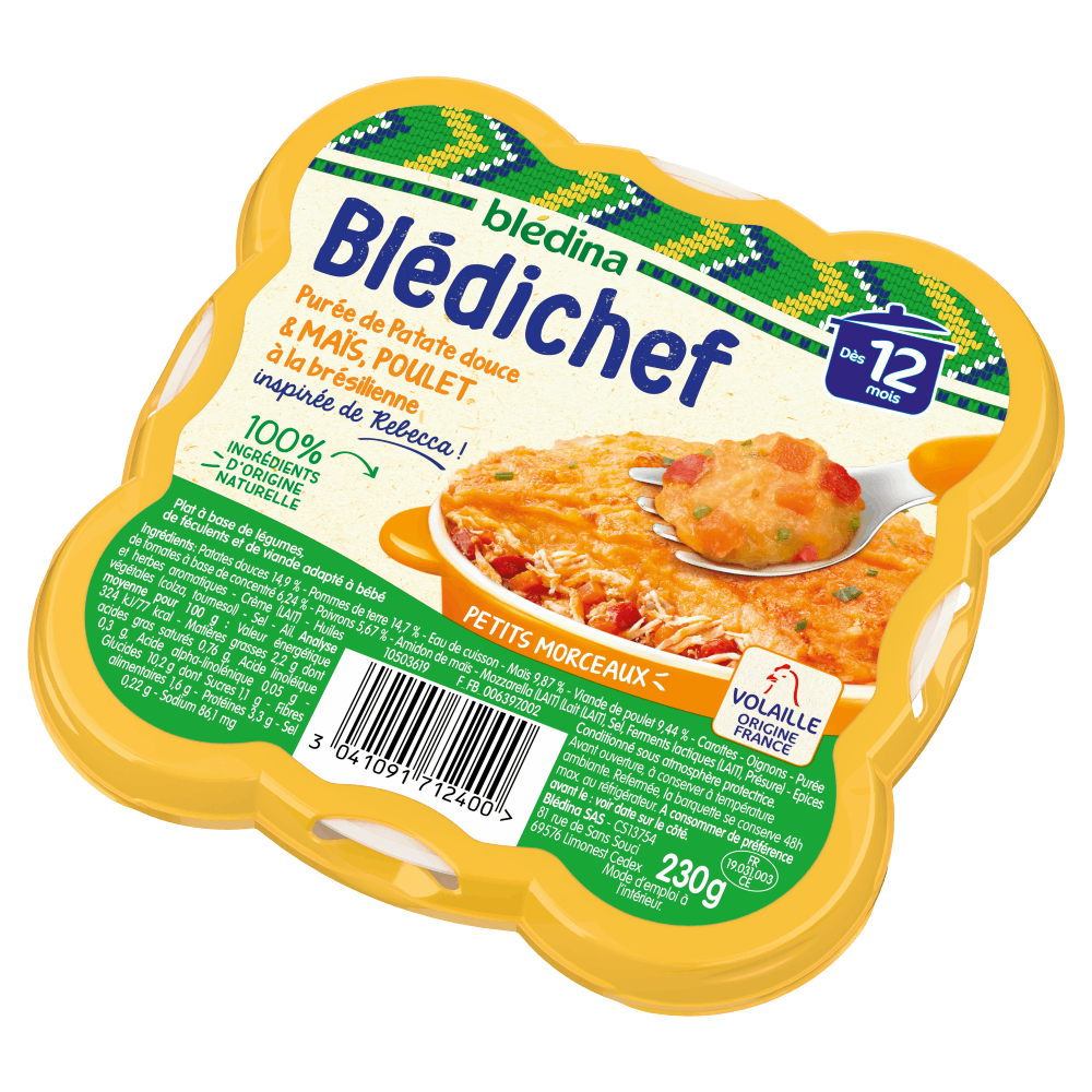 Blédichef - Purée de Patate douce & Maïs, Poulet à la Brésilienne - Lot x9