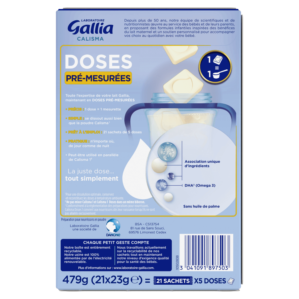 Calisma Pocket 1er âge - 21 sachets de 5 doses prêtes à l'emploi - Lot x1- Gallia - Dos