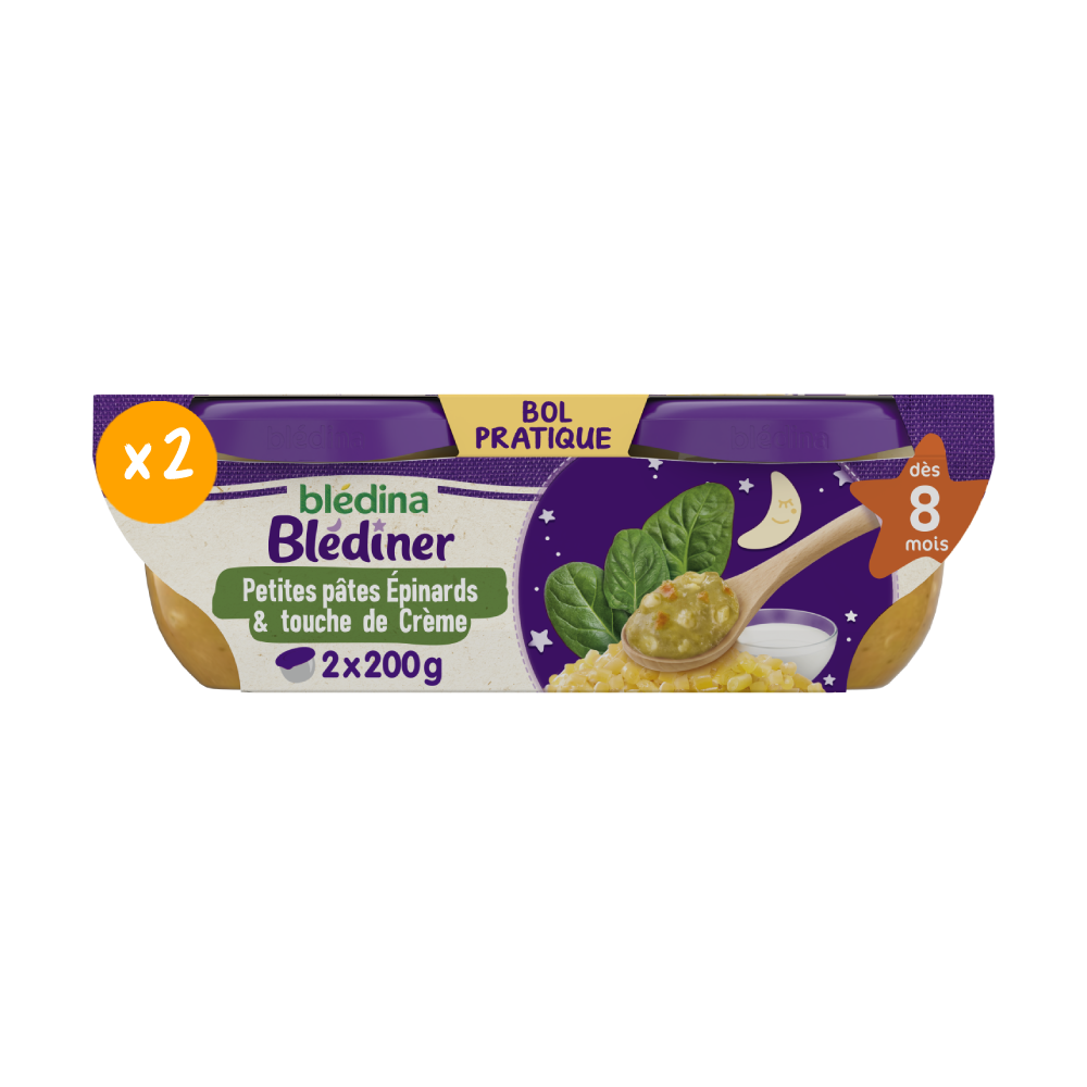 Blédîner - Petites Pâtes Epinards lait - Lot x4 des 8 mois