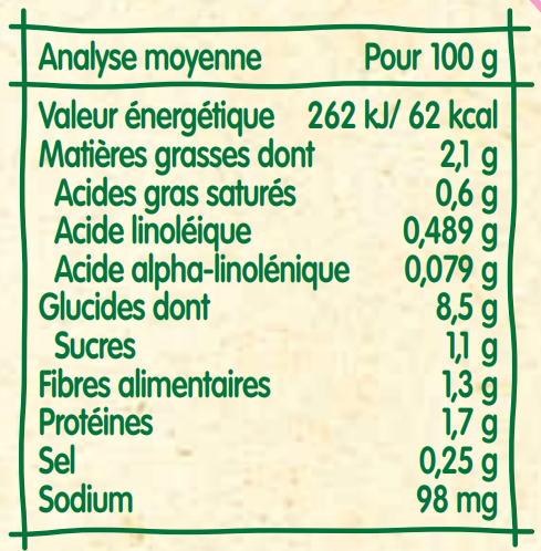 Valeurs nutritionnelles Blédichef fondue de courgettes et petits macaroni