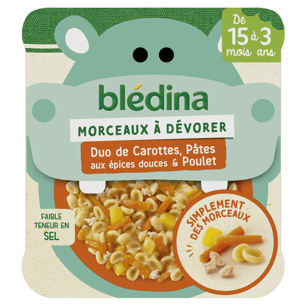 1 assiette Morceaux à Dévorer duo de Carottes, Pâtes & Poulet OFFERTE